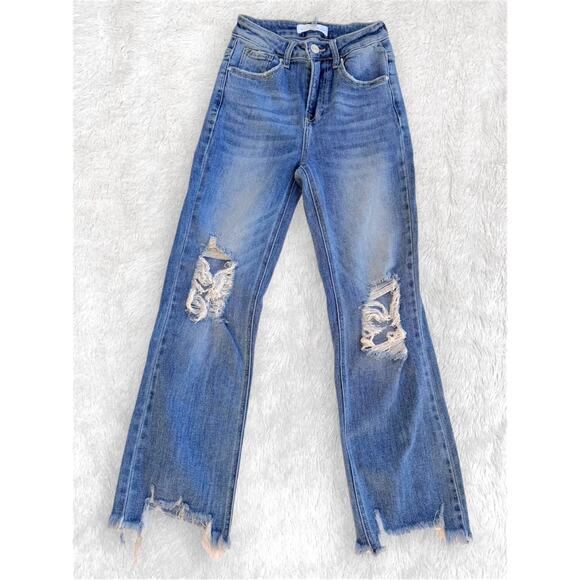 Risen Distressed Jeans | Straight Leg Denim | Size 0/24 - Picture 3 of 8